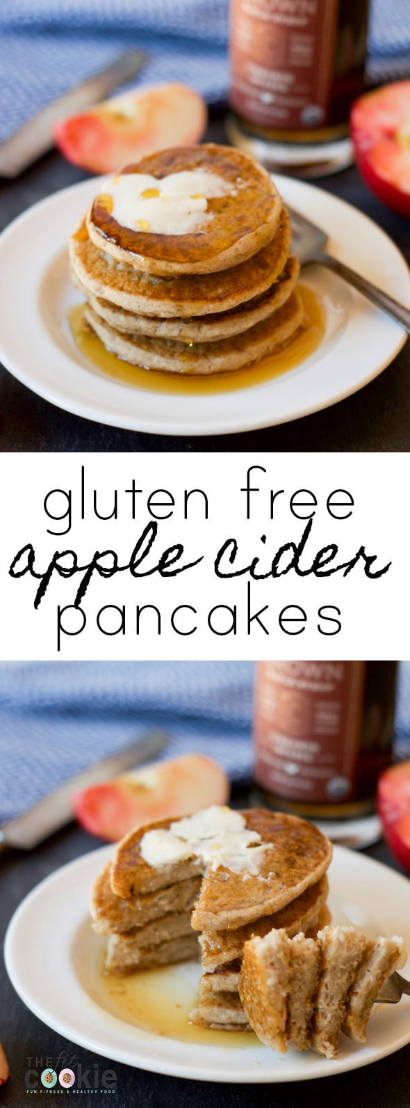 Craving some apple recipes this fall? Make some easy and quick Gluten Free Apple Cider Pancakes for breakfast, they're nut-free and vegan too! - @TheFitCookie #vegan #glutenfree