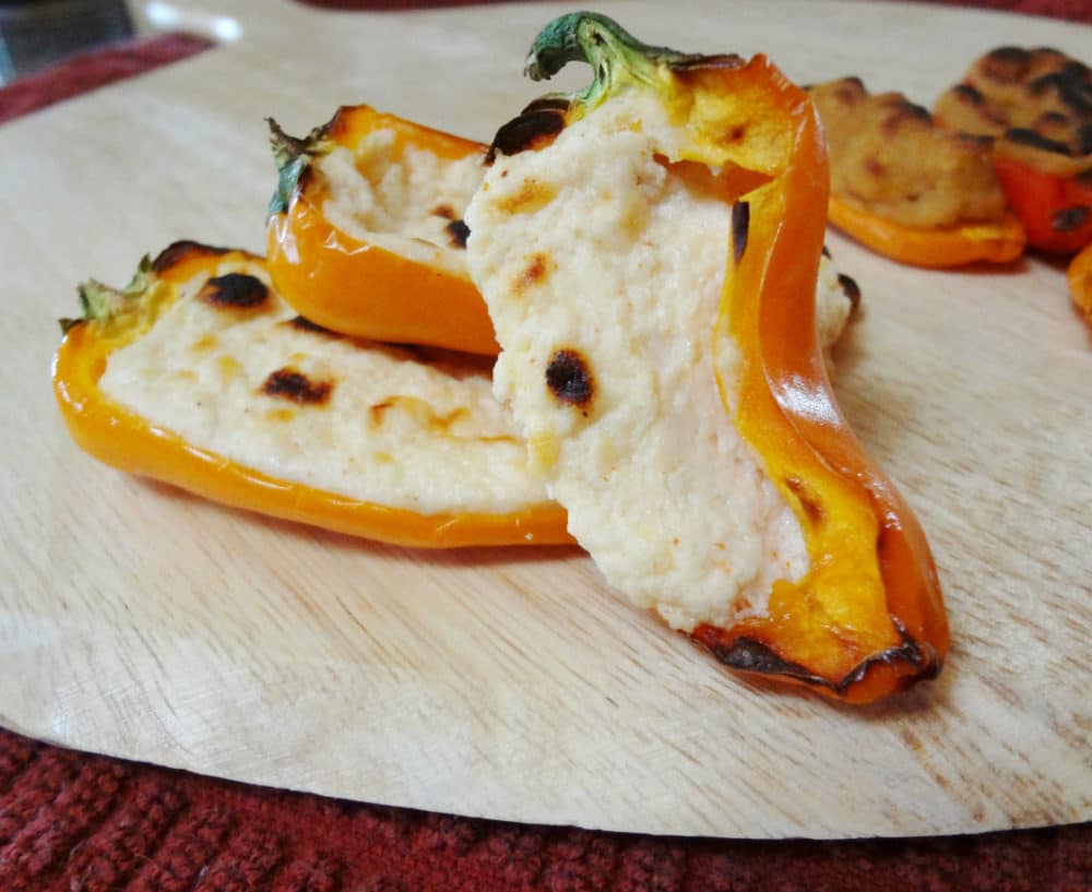Whip up this healthier appetizer for parties or anytime snacks: you can make these Stuffed Baby Sweet Peppers two different ways, one with goat cheese and one with hummus for dairy free! - @TheFitCookie #glutenfree 