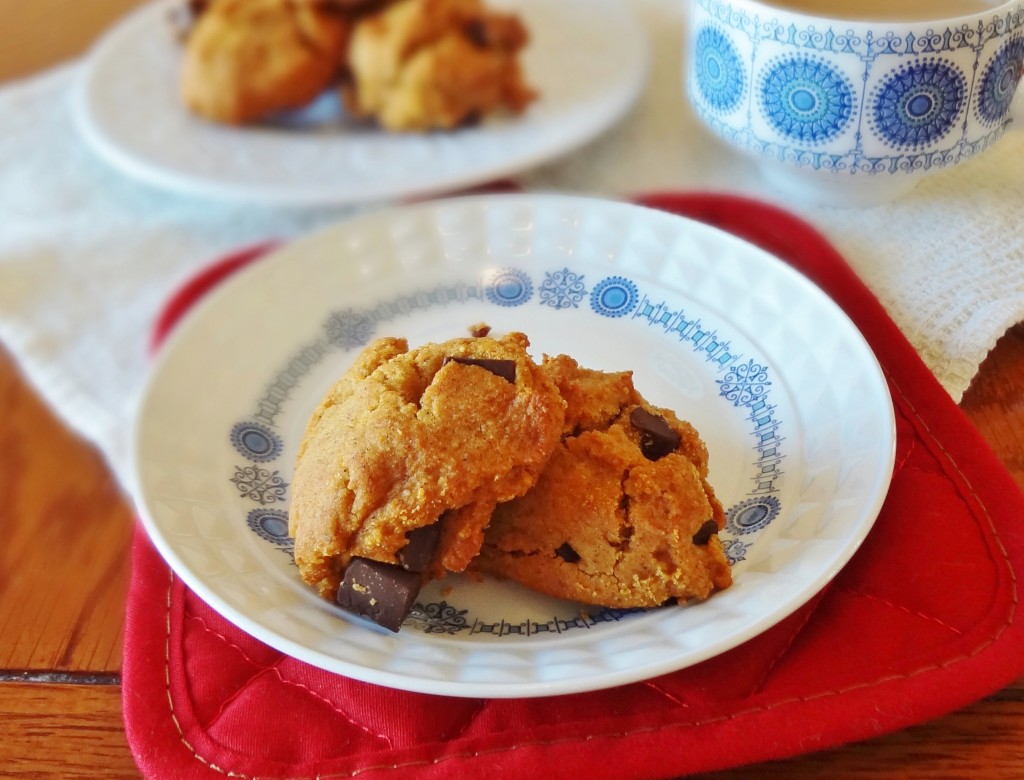 Get your pumpkin fix with these gluten free and vegan Pumpkin Chocolate Chunk Cookies, they are nut free and easy to make! - @TheFitCookie #glutenfree #vegan