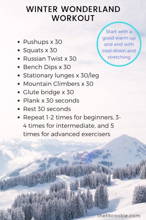 Don't hibernate in the winter! Keep moving through the winter months with the Winter Wonderland Workout you can do anywhere! - @TheFItCookie #winter #workout #fitness