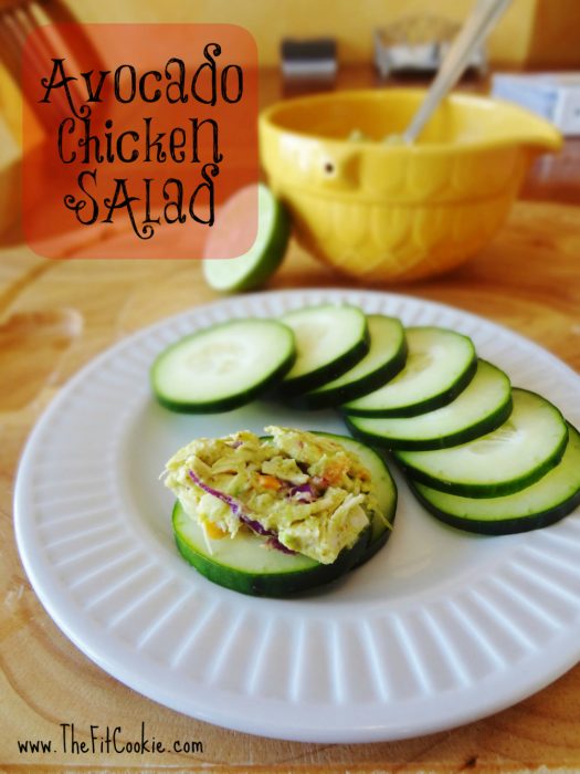 This Avocado Chicken Salad is one of the easiest and healthiest lunch recipes you can make! It's simple, gluten free, paleo, Whole30 compliant, and free of sugars. Serve it in lettuce cups, on cucumber slices, or over your favorite healthy crackers | thefitcookie.com #paleo #whole30 #lowcarb