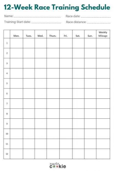 image of 12-week blank race training schedule or run training schedule