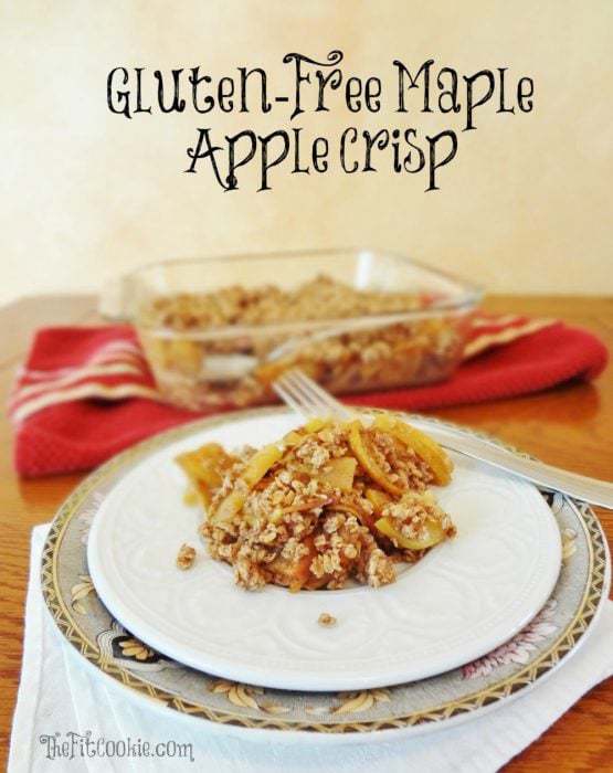 Make your apple crisp healthier with this healthy apple crisp! This Healthy Gluten Free Maple Apple Crisp is gluten free, cane sugar free, and has less sugar than traditional recipes for apple crisp - @TheFitCookie #glutenfree #vegan #healthy