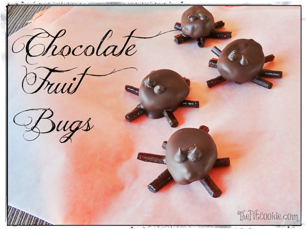 Make up your own healthy halloween candy with these fun treats that are also allergy friendly! These Chocolate Fruit "Bugs" are gluten free, peanut free, vegan, and easy to make! - @TheFitCookie #Halloween #dairyfree #glutenfree