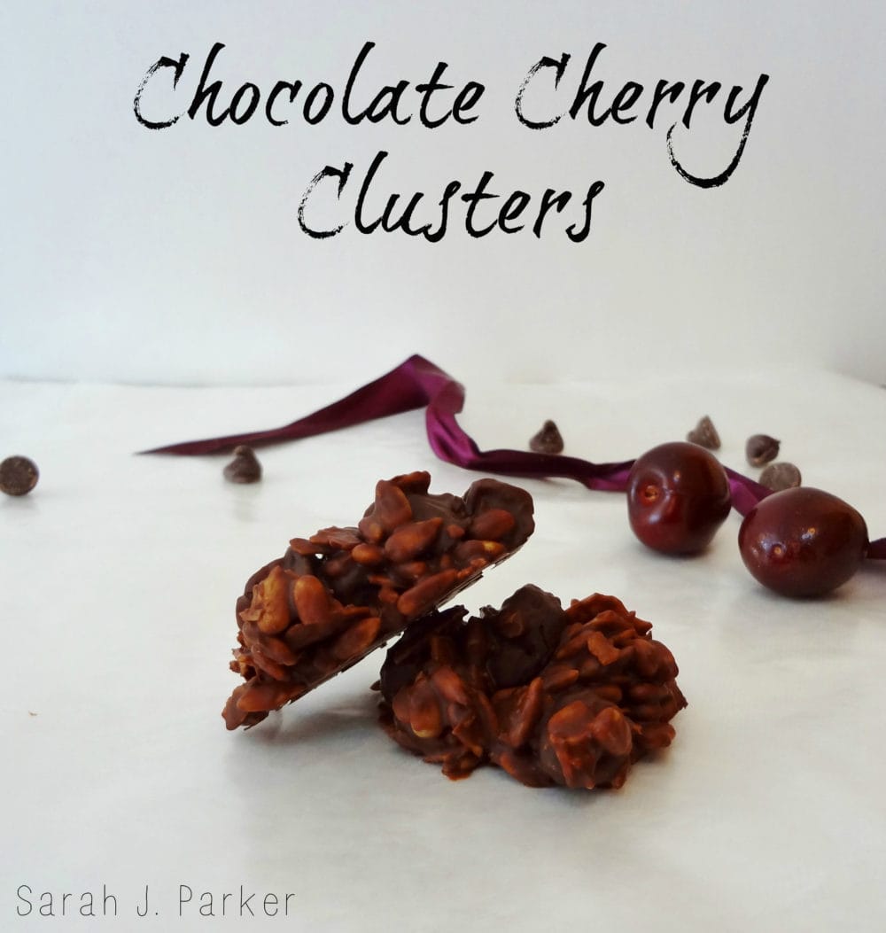 photo of chocolate clusters on a piece of waxed paper. 