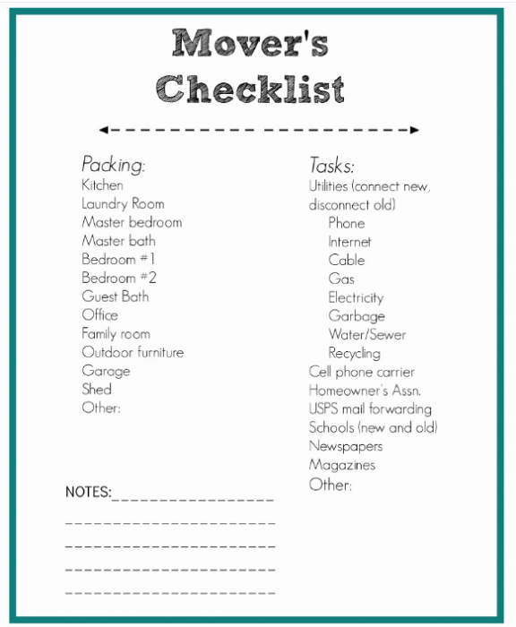 Moving Supplies Checklist, Packing Tips