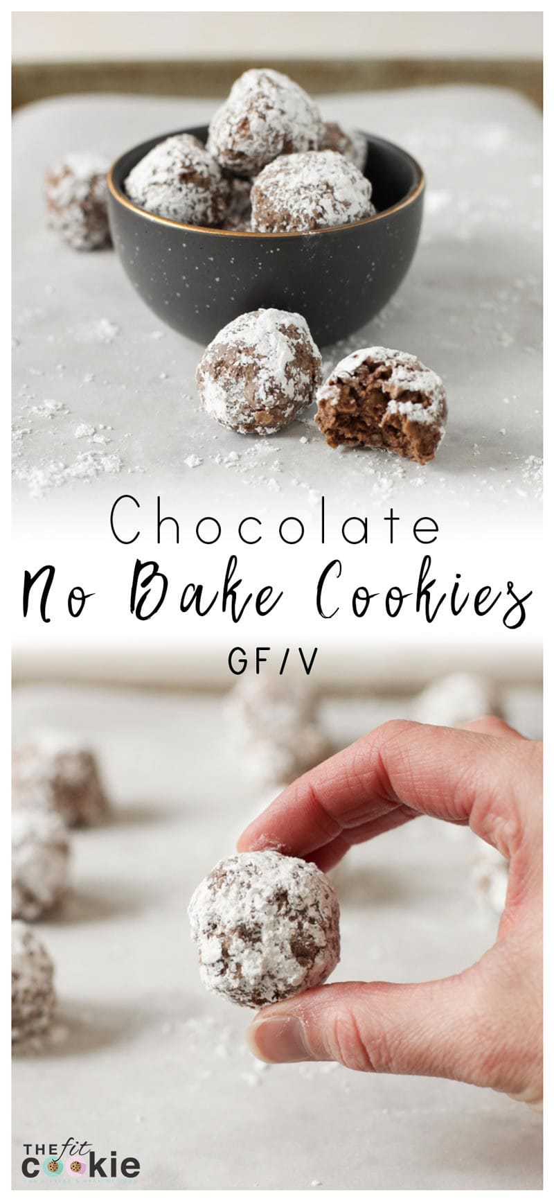 image collage of gluten free vegan chocolate no bake cookies in a gray bowl