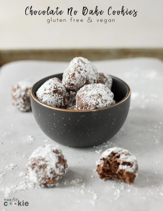 gluten free and vegan chocolate no bake cookies in a gray bowl