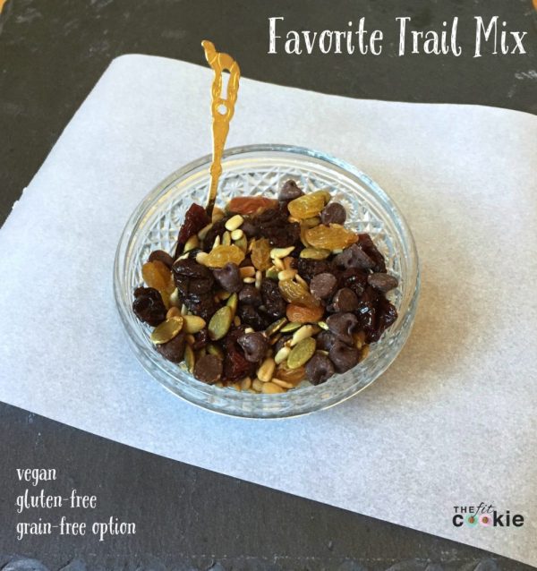 nut free trail mix in a glass bowl