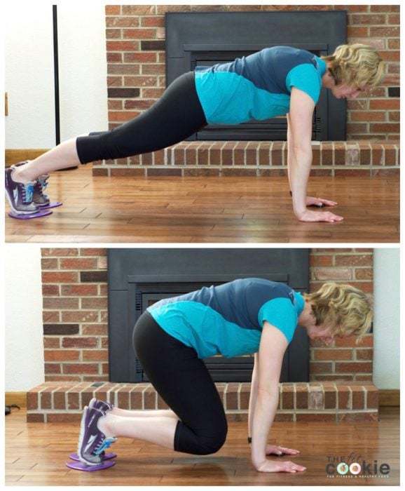 My Favorite Slider Exercises (and a Giveaway!): slider knee tuck - #ad @momsanity #fitness #fitfluential #giveaway