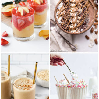 A collage of 30 decadent smoothie recipes.
