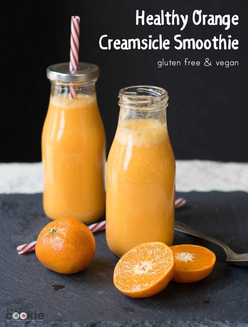 Drink the Rainbow: Healthy Orange Creamsicle Smoothie - Enjoy this lower-sugar smoothie that's full of vitamin C and some hidden veggies (your kids won't know!) - @TheFitCookie #healthy #smoothie #vegan #glutenfree