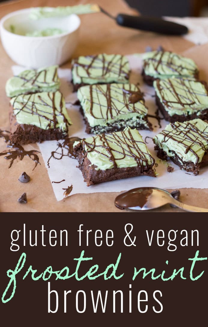 Gluten Free Frosted Mint Brownies (Vegan): Dense and chewy gluten-free mint brownies covered with naturally colored mint frosting - these are AMAZING!! - @TheFitCookie