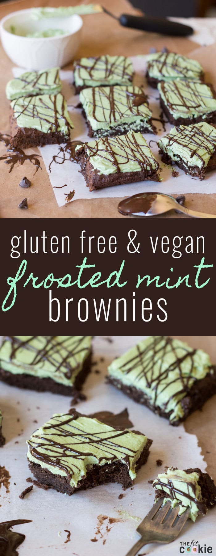 Gluten Free Frosted Mint Brownies (Vegan): Dense and chewy gluten-free mint brownies covered with naturally colored mint frosting - these are AMAZING!! - @TheFitCookie