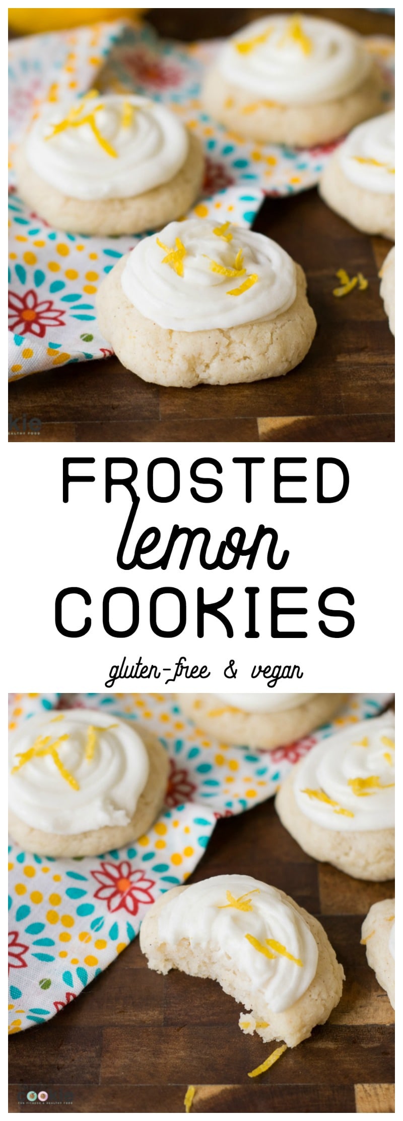 These cookies are the perfect combination of sweet cookie and tart lemon frosting! Celebrate Spring with these Gluten Free Frosted Lemon Cookies, they're vegan too! Simple to make and perfect for Easter or Mother's Day- @TheFitCookie AD @Bob'sRedMill BobsSpringBaking