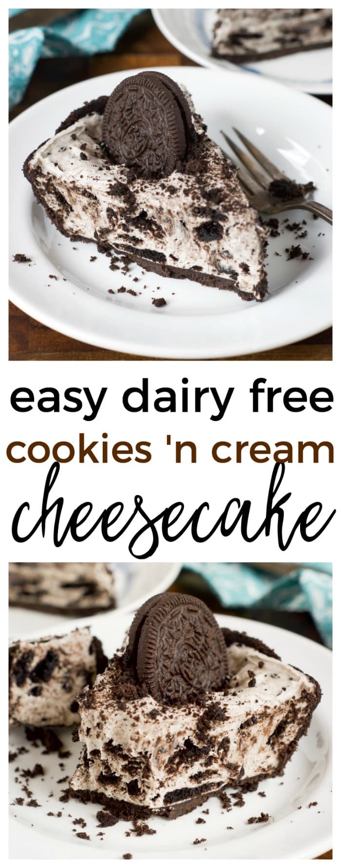 If you're looking for an easy but special sweet treat for friends with food allergies, then make this Easy Oreo Cheesecake! This is dairy free, egg, and peanut free, with a gluten free option, plus it's super easy to make (no baking!) - @TheFitCookie #dairyfree #peanutfree 