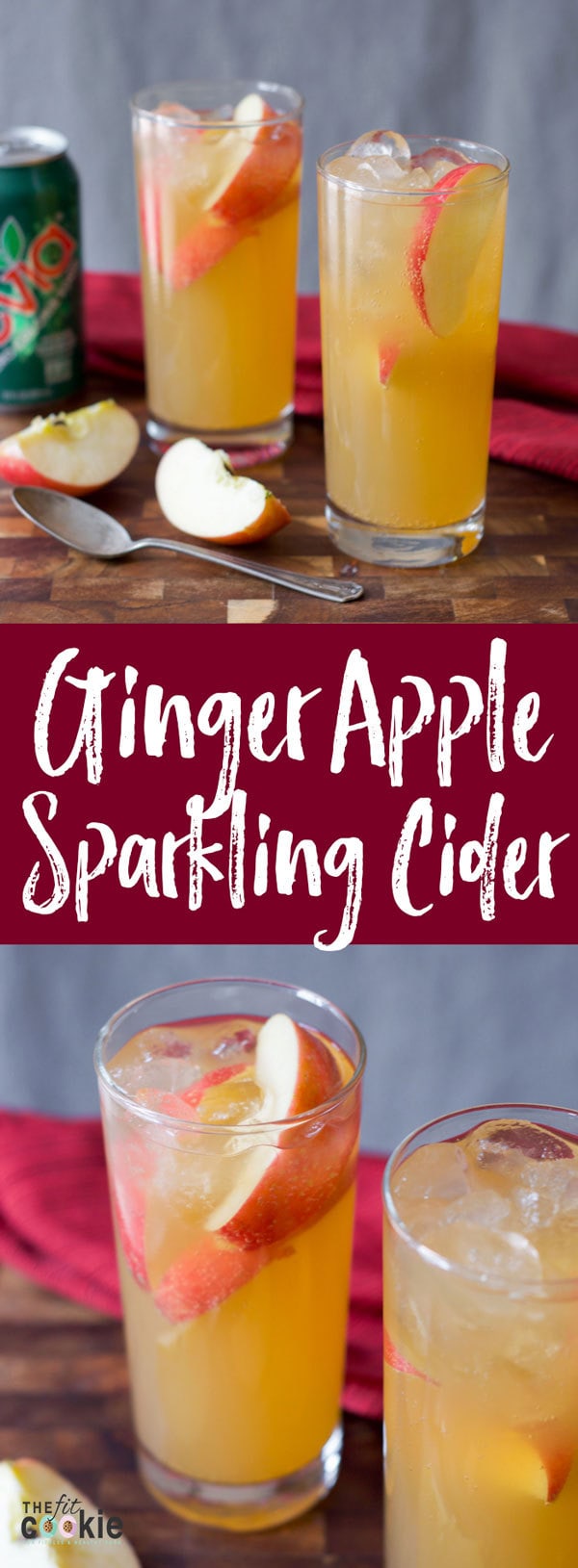 This delicious Ginger Apple Sparkling Cider is the perfect chilled drink for fall! It also has less sugar than regular sparkling cider so you can enjoy this drink during the holidays and still meet your health goals - @TheFitCookie #healthy #lowersugar #apples