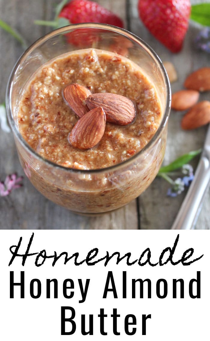 Step aside, peanut butter, this Homemade Honey Almond Butter is perfectly delicious! Crunchy, salted, roasted almond spread made with a sweet hint of honey, and it's naturally gluten free and paleo - @TheFitCookie #recipe #paleo #glutenfree
