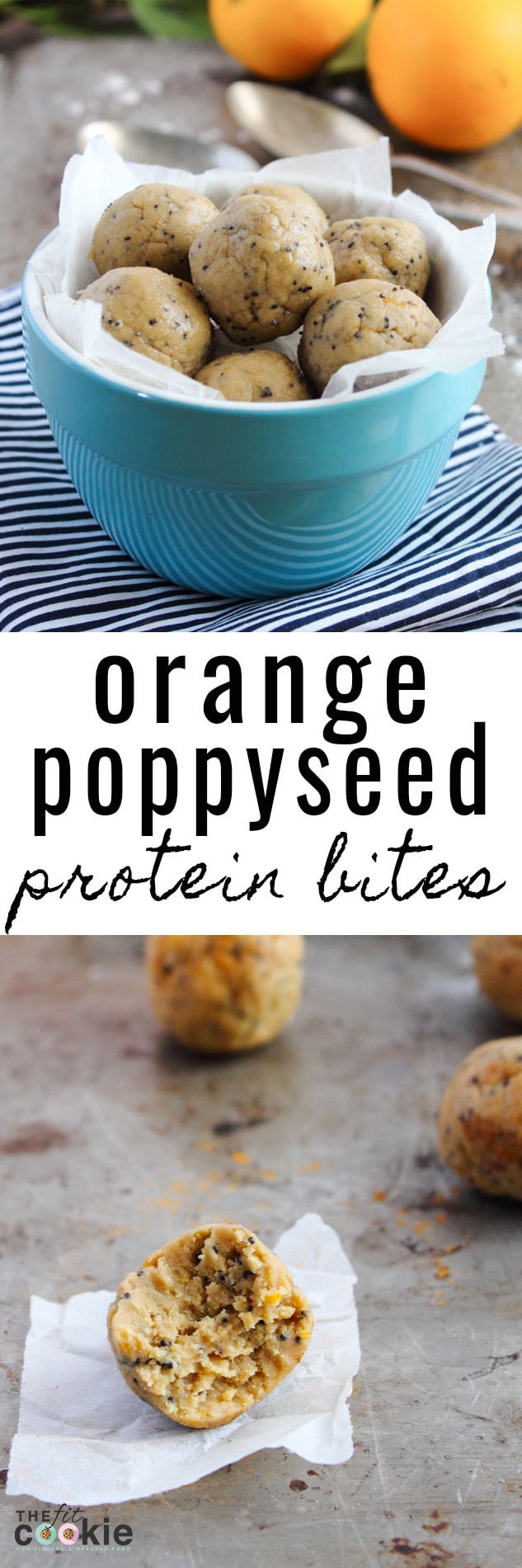 Pump up the protein in your snacks with these Orange Poppyseed Protein Bites! They are packed with dairy free protein, gluten free, no-bake, and ready in minutes - @TheFitCookie #dairyfree #vegan #healthy