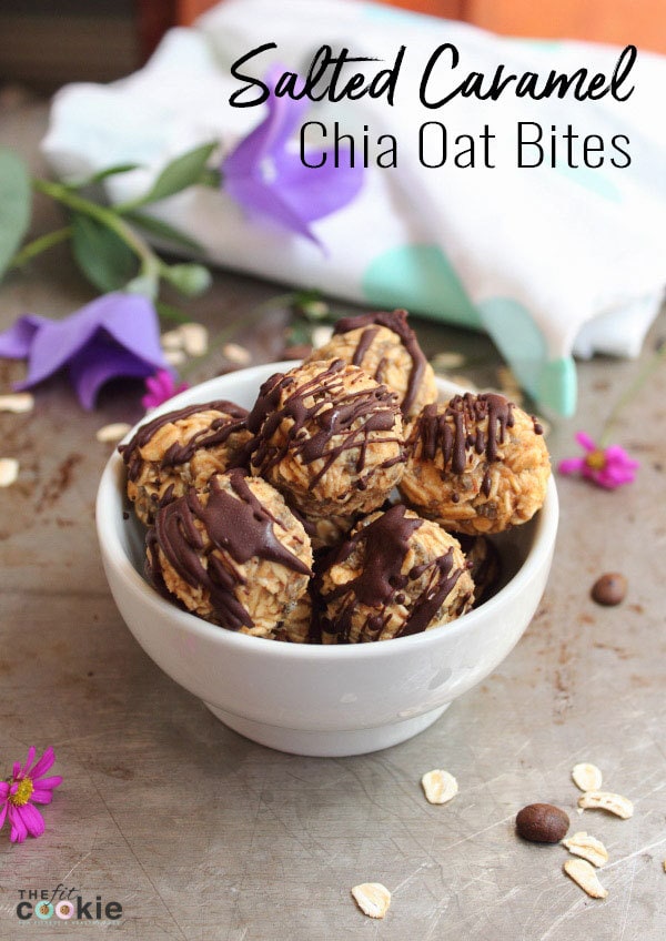 Satisfy your sweet tooth cravings the healthy way with these Salted Caramel Chia Oat Bites. They're sweet, all-natural, gluten and dairy free snacks made with oats and chia seeds! - @TheFitCookie #glutenfree #dairyfree #vegan
