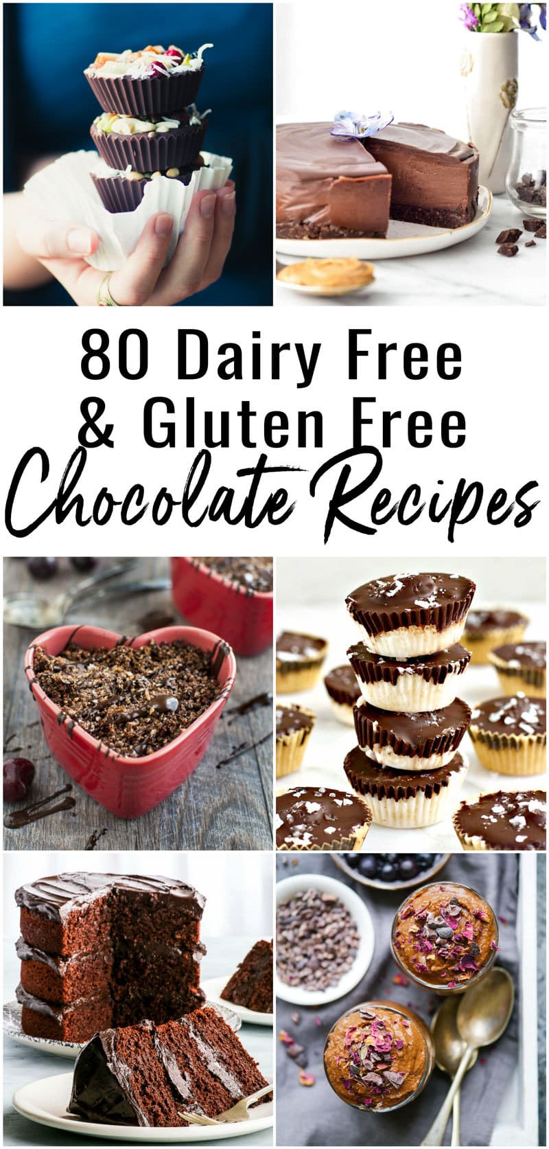 photo collage of various allergy friendly chocolate recipes
