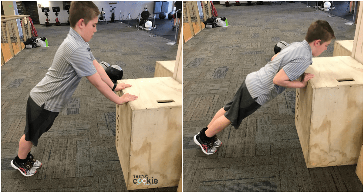 Tricep push-ups on a box - simple upper body workout to do when you're short on time but want to get a quick workout in