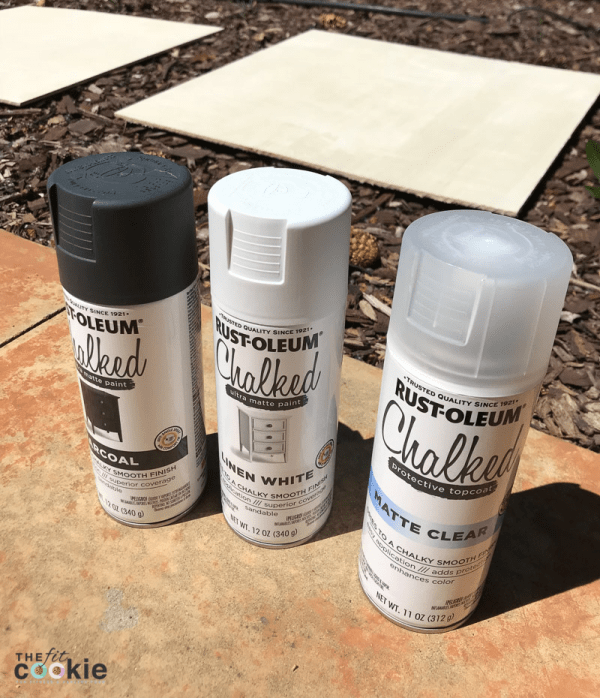 three cans of rustoleum spray chalk paint for making diy food photography backgrounds
