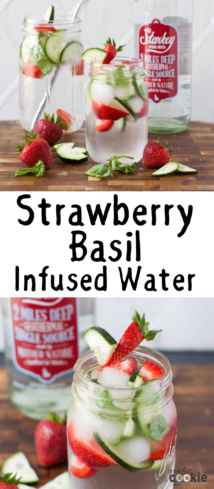 image collage of glass jars of strawberry basil infused water