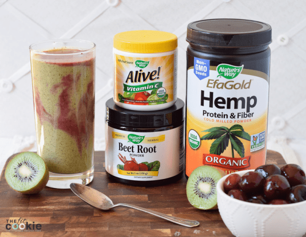 natures way ingredients next to dairy free cherry kiwi smoothie
