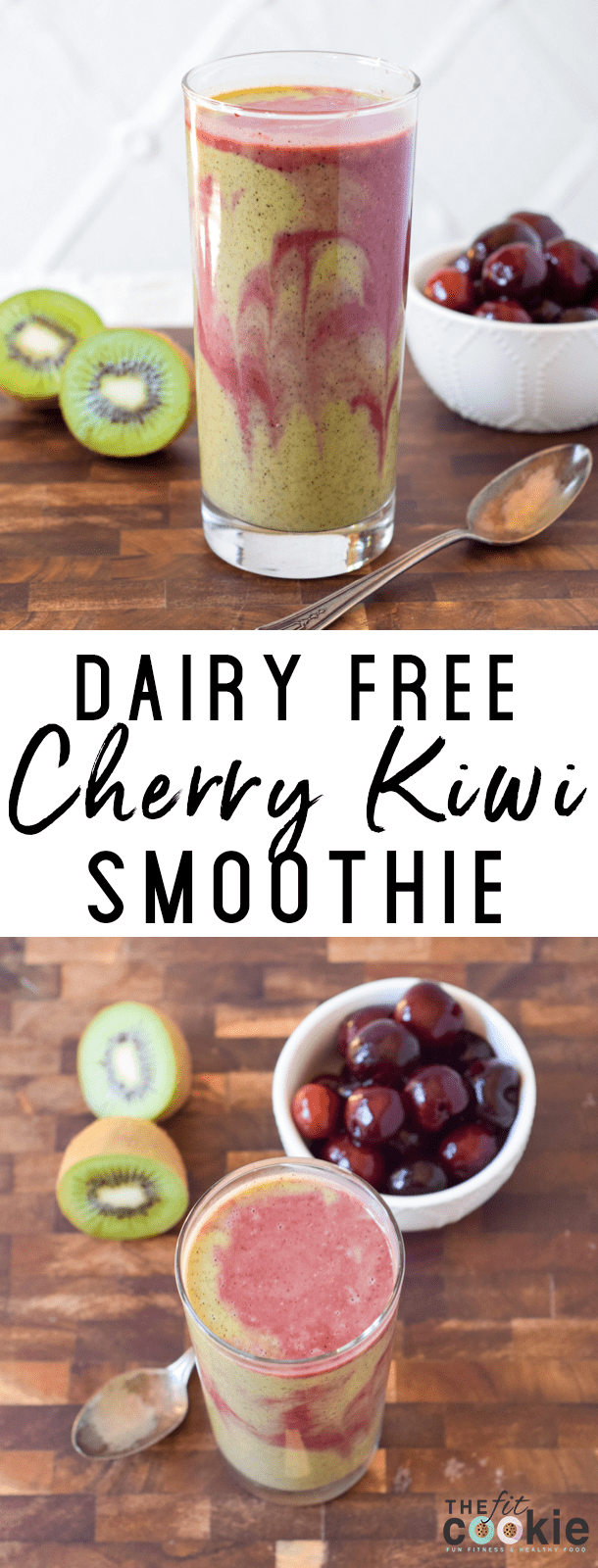 image collage of dairy free cherry kiwi smoothie