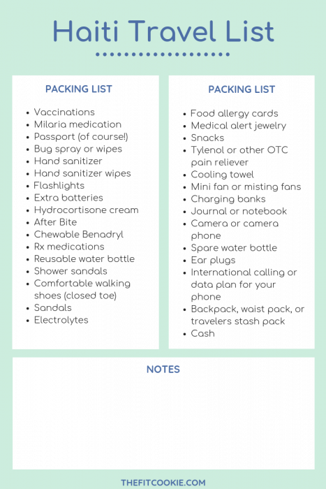 printable packing and travel list for Haiti