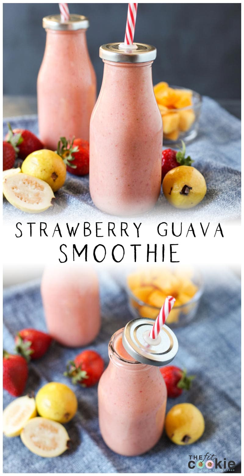 image collage of paleo strawberry guava smoothie 