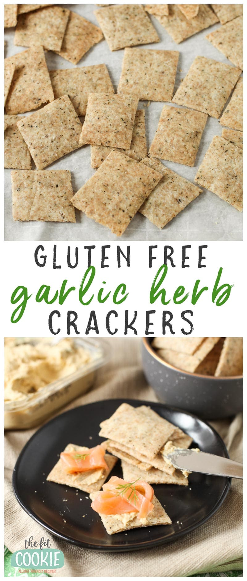 image collage of gluten free garlic herb crackers