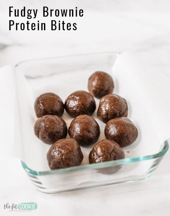 glass container with chocolate paleo protein balls in it
