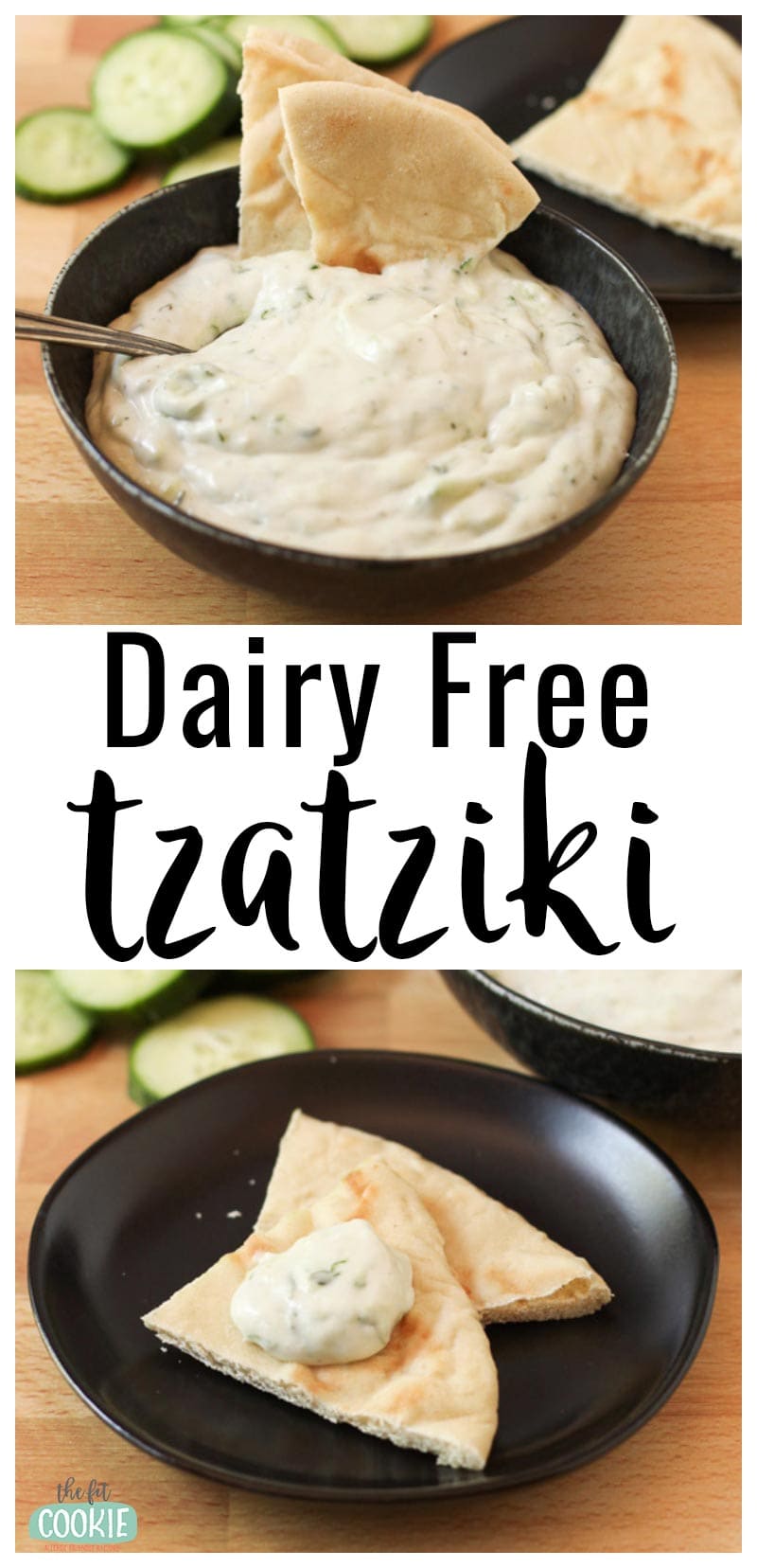 image collage of dairy free and vegan tzatziki 