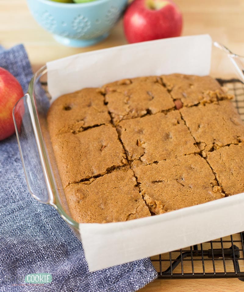 vegan blondies in a baking dish