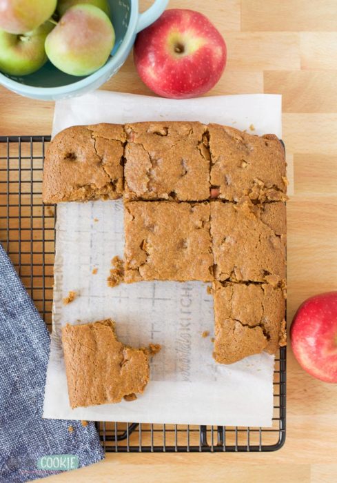 overhead photo of nut free apple blondies