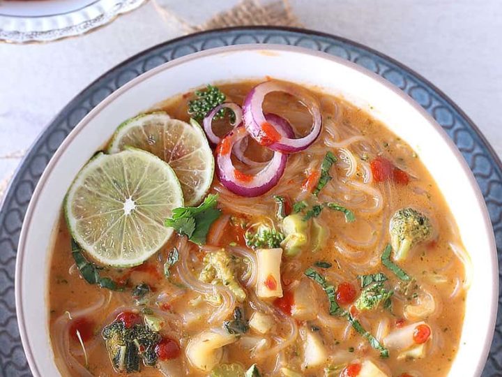 Image for Gluten free + Vegan Vegetable Thai Curry noodle Soup In Instant Pot