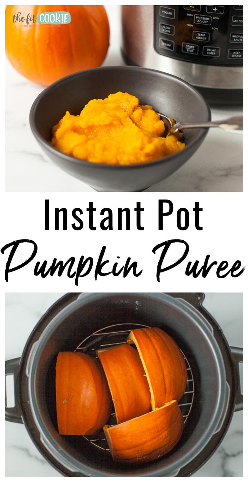 photo collage of pureed pumpkin made in the instant pot