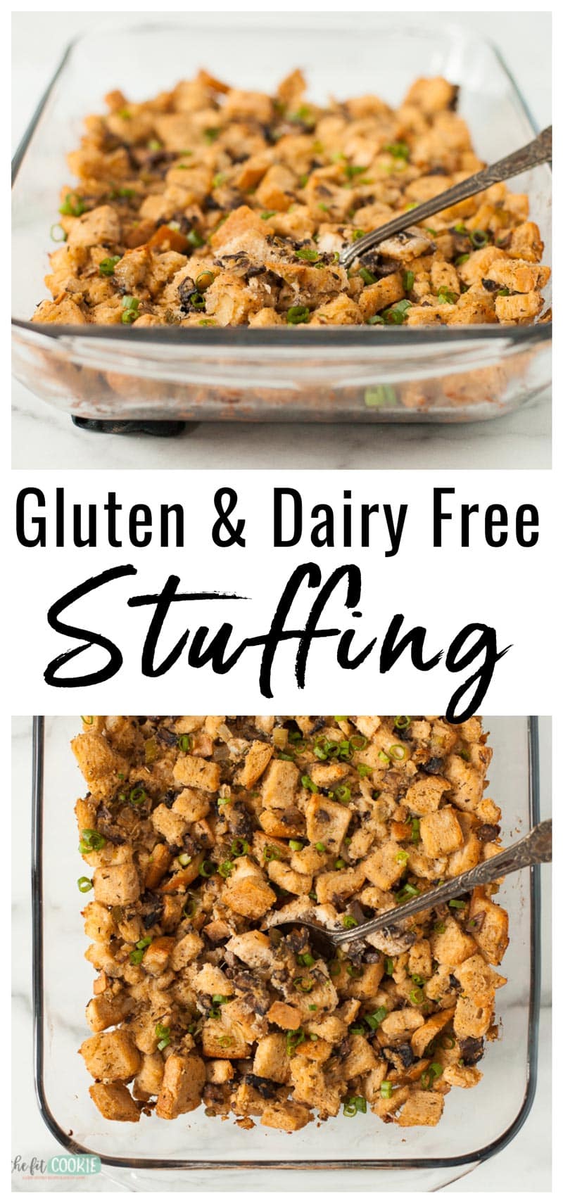 photo collage of gluten free bread stuffing for thanksgiving and christmas