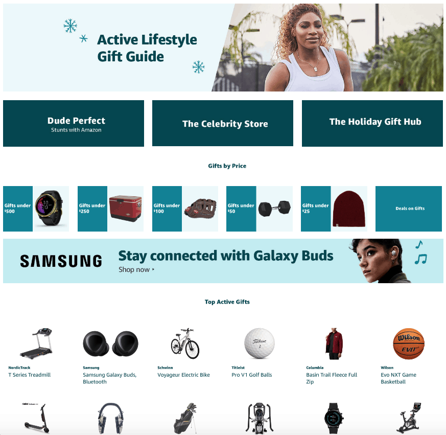 Screenshot of the Amazon Active Lifestyle Gift Guide - Amazon gift guide