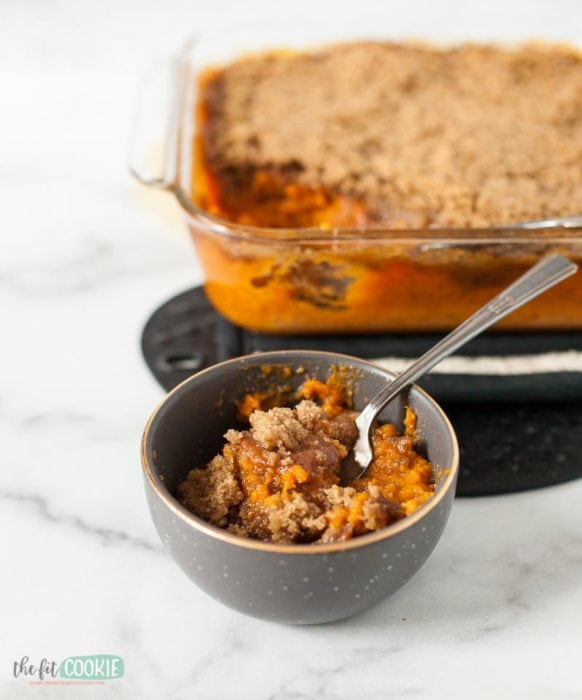 gluten free sweet potato casserole with streusel topping