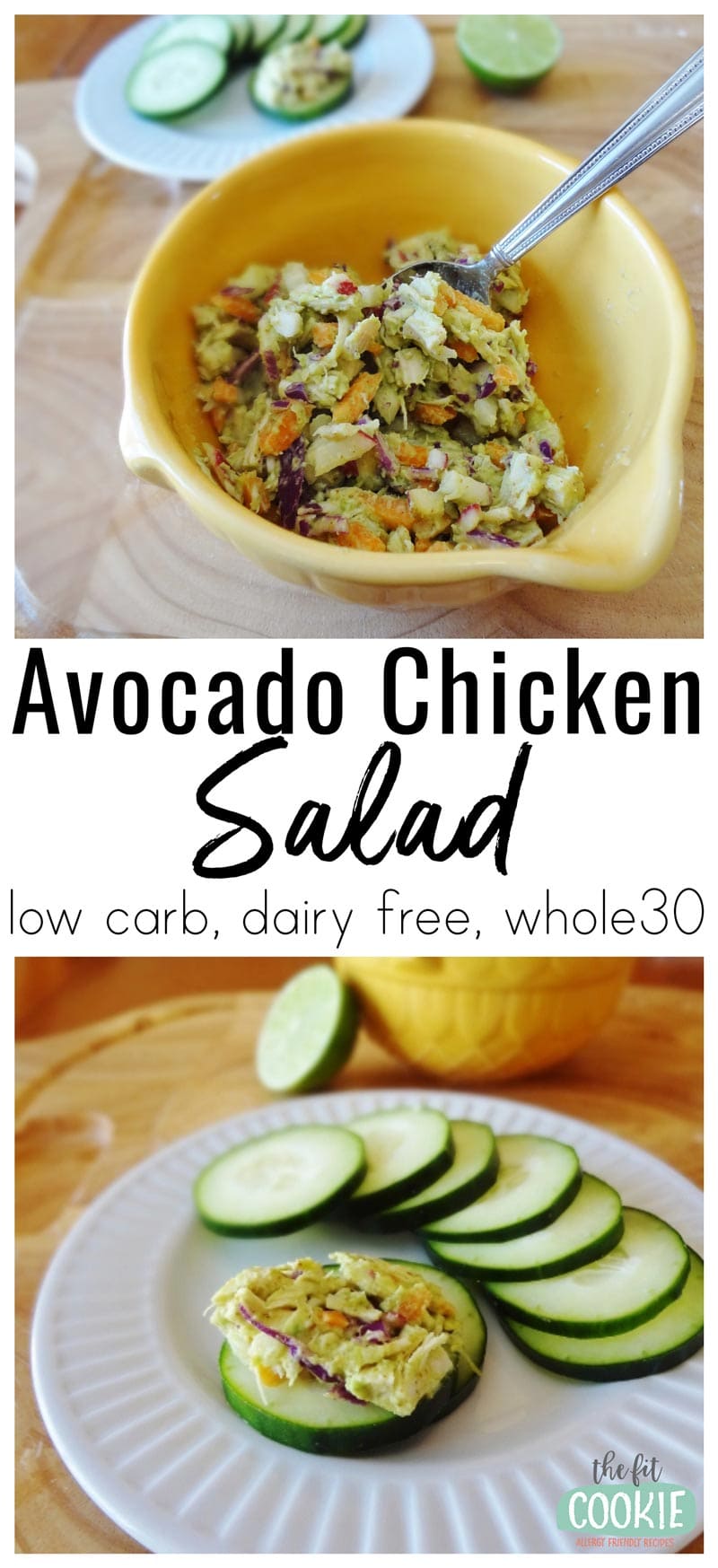 photo collage of avocado chicken salad made without mayo