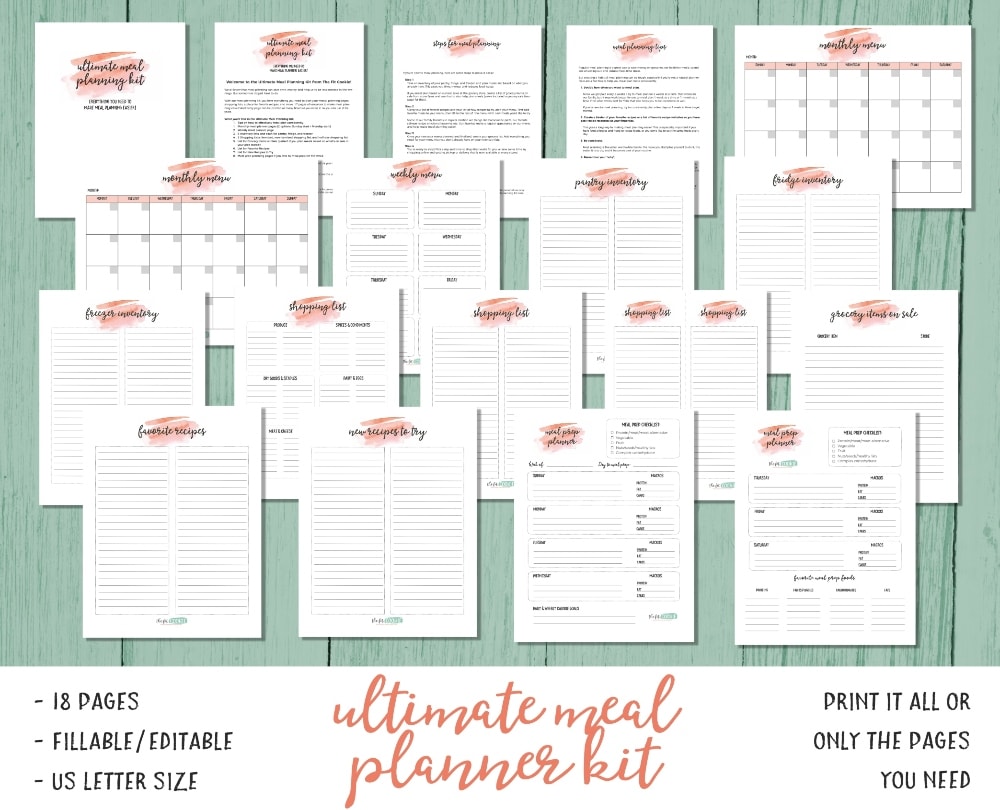 pages included in the ultimate meal planning kit from The Fit Cookie