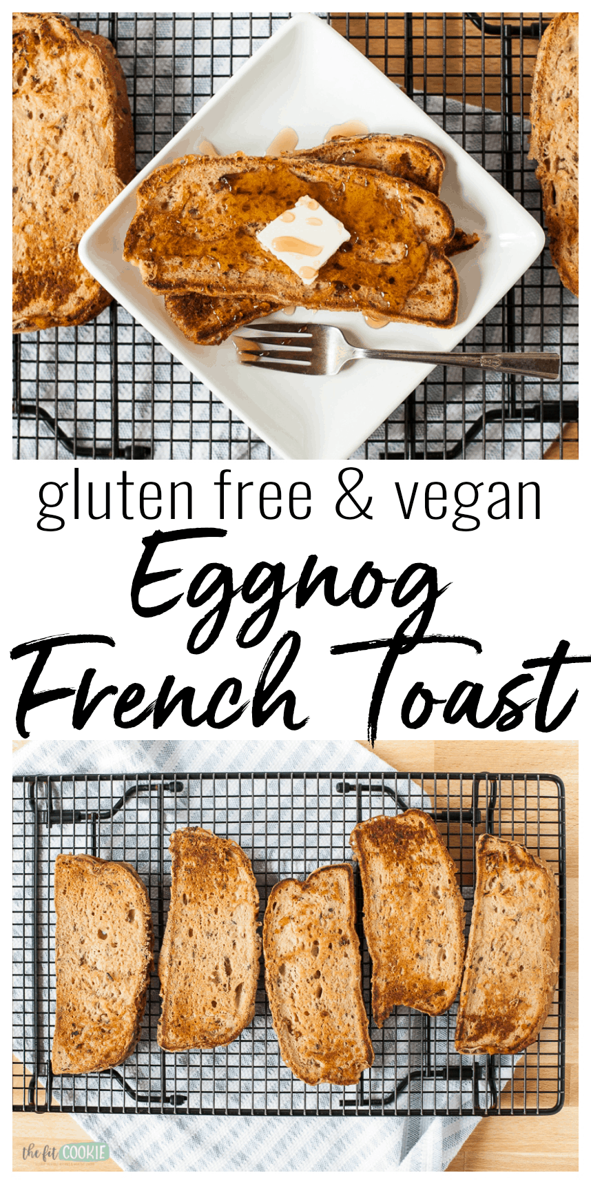 gluten free and vegan eggnog french toast on a white plate