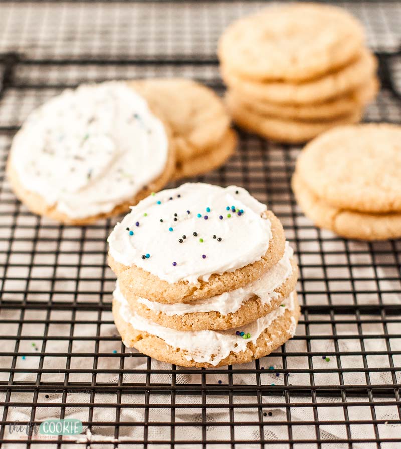 stack of frosted cookies