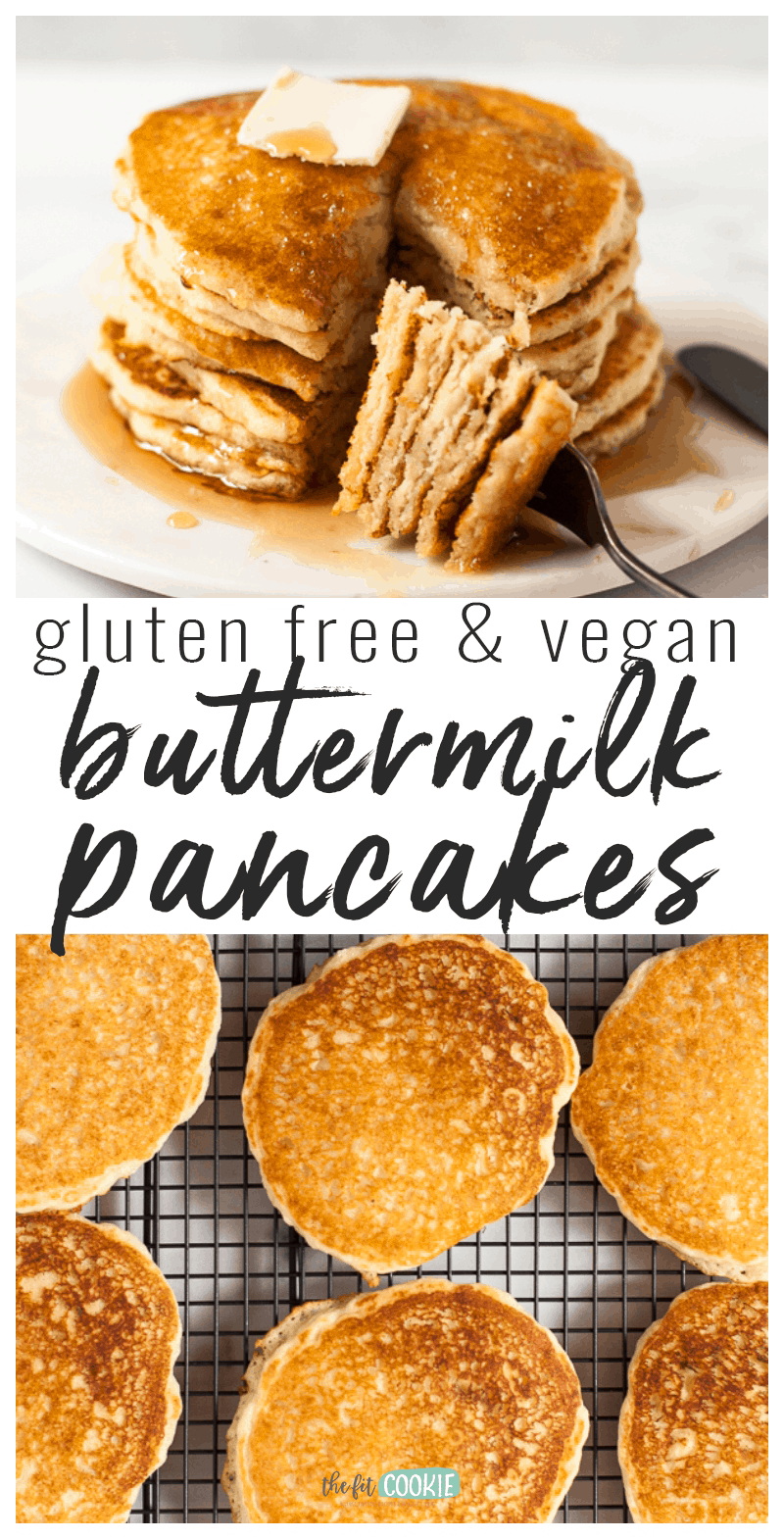 photo collage of gluten free vegan buttermilk pancakes