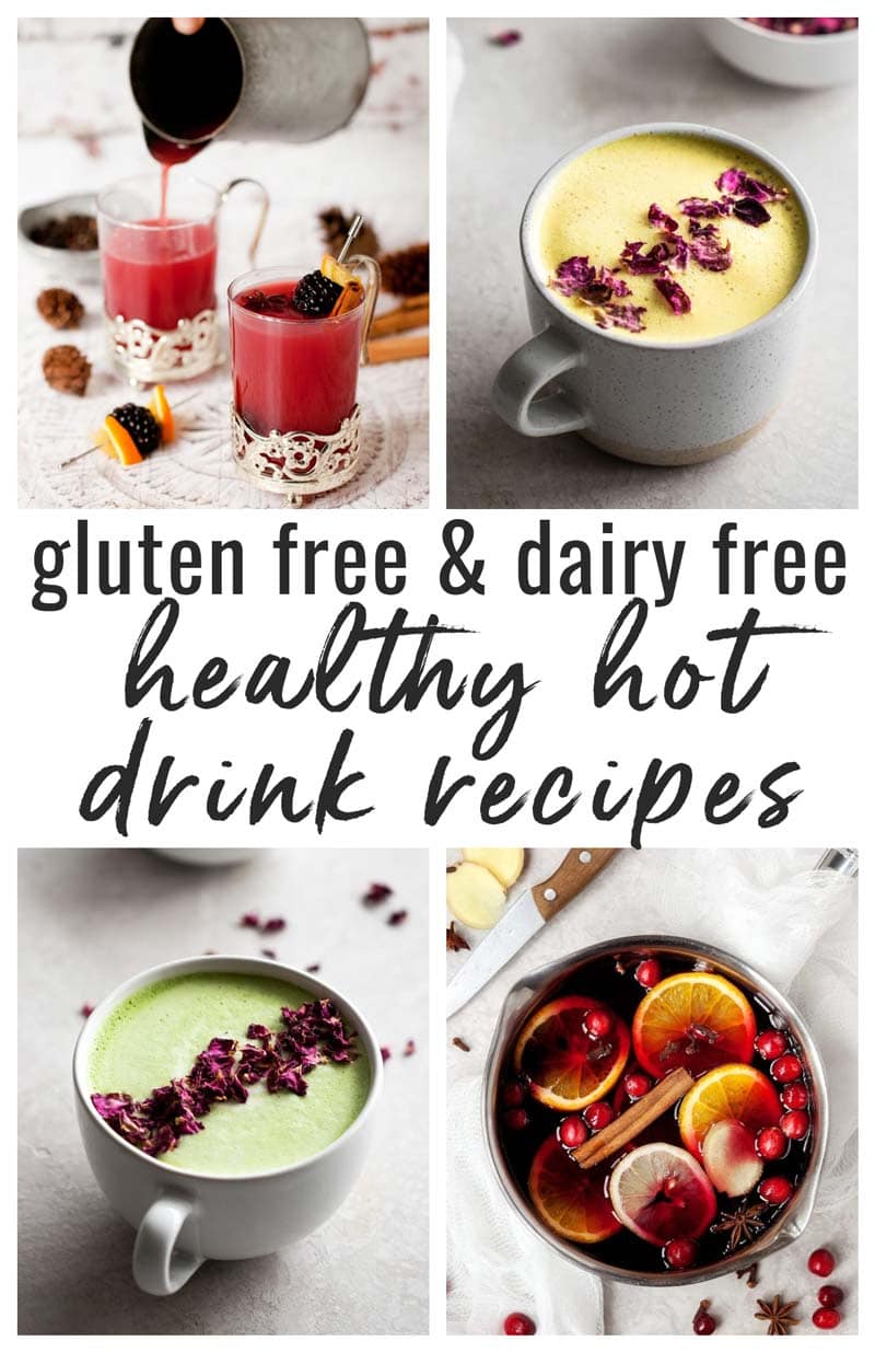 photo collage of healthy dairy free hot drink recipes