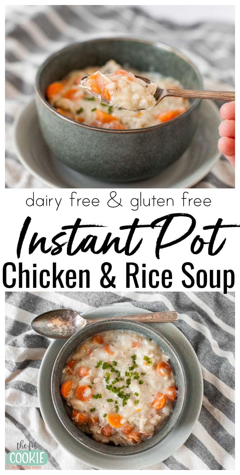 photo collage of instant pot chicken and rice soup