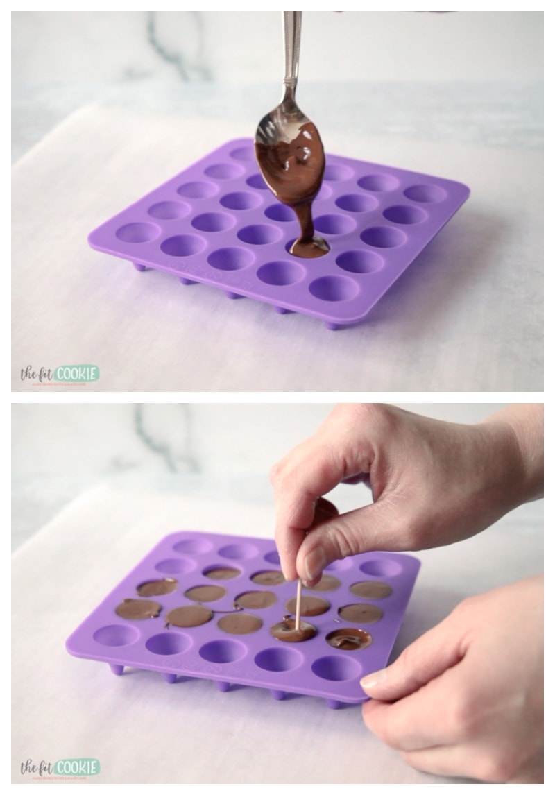 pouring chocolate into a chocolate mold